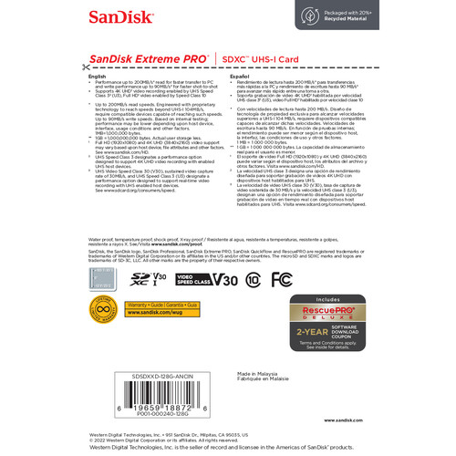SanDisk SDXC 128GB Extreme Pro 200MB/s UHS-I Cass10 U3 V30 - 4